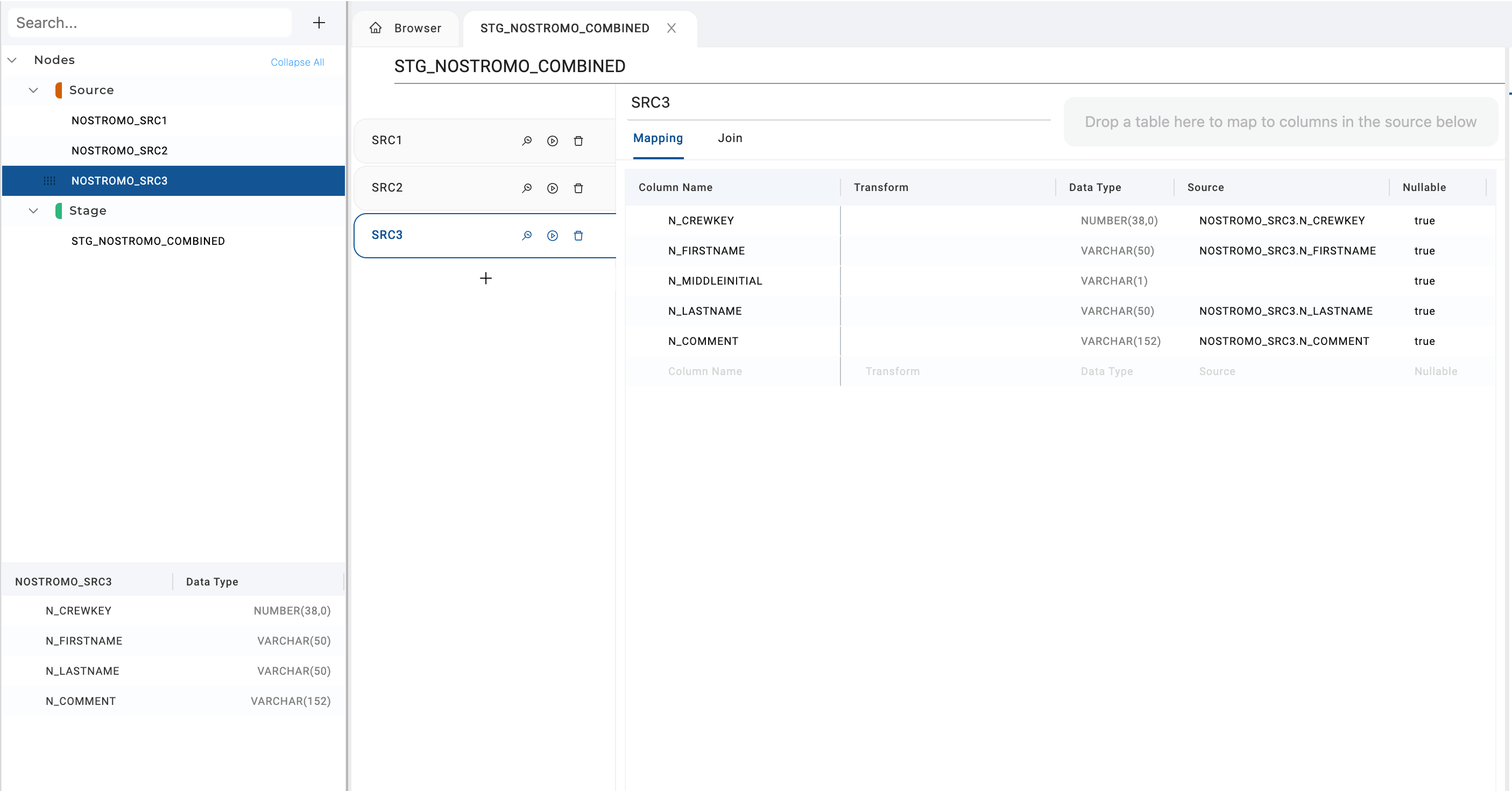 Three data sources in multi source node