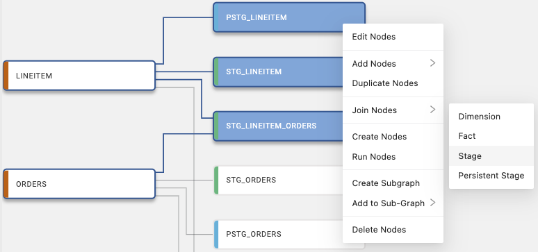 Mapping grid with multiple nodes selected