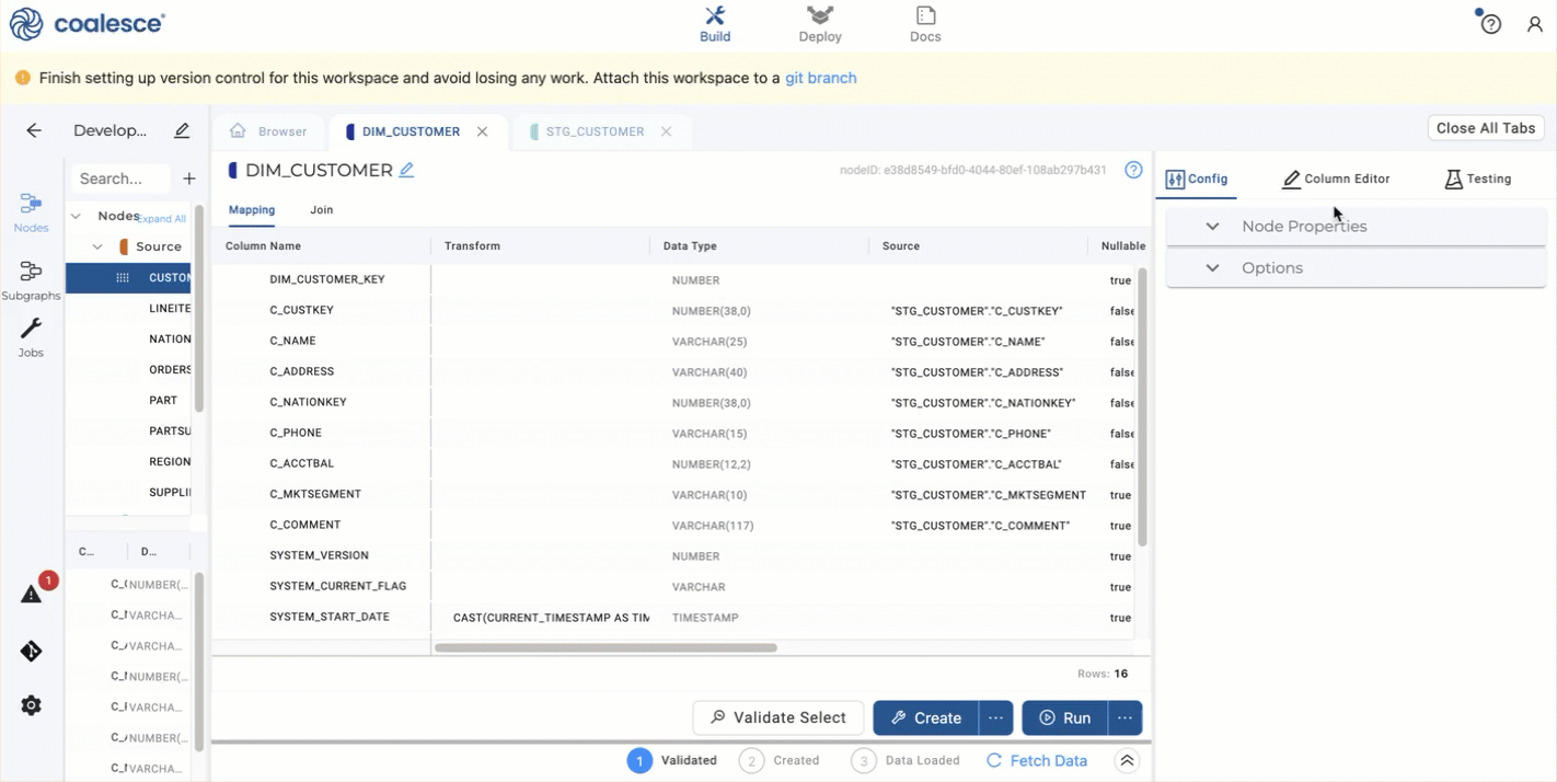 Choosing `C_CUSTKEY` as the **Business Key**