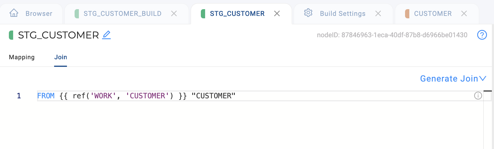 STG_CUSTOMER is created from the source CUSTOMER node