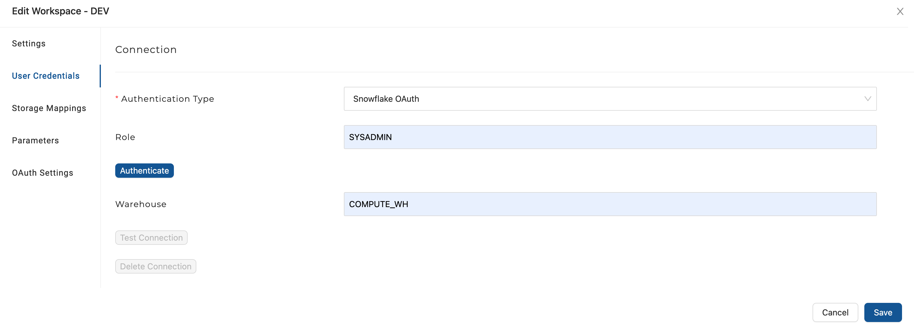 Example OAuth Setup in User Credentials