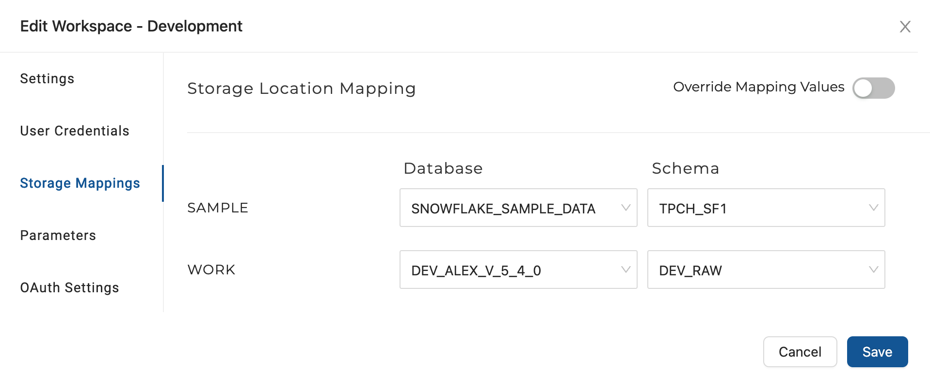 Example storage mapping